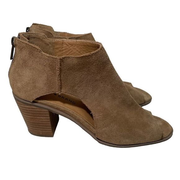 Lucky Brand Brown Leather Peep Toe Stack Heel Booties - Picture 1 of 7
